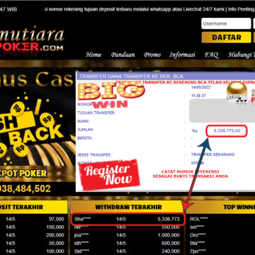 Bukti Withdraw ( 5.338.773.- ) Member Setia Mutiarapoker