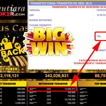 Bukti Withdraw ( 13.856.017.- ) Member Setia Mutiarapoker