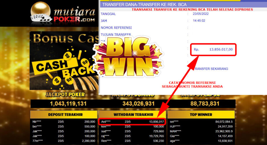 Bukti Withdraw ( 13.856.017.- ) Member Setia Mutiarapoker