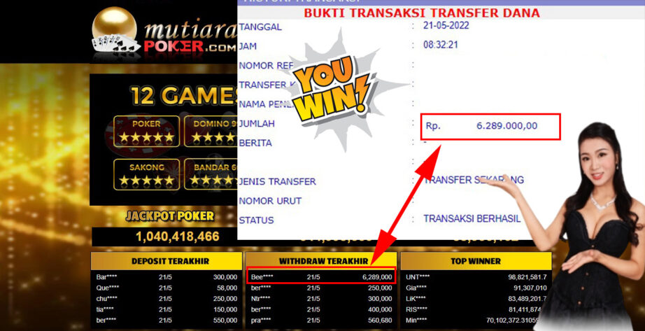 Bukti Withdraw ( 6.289.000.- ) Member Setia Mutiarapoker