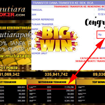 Bukti Withdraw ( 7.178.296.- ) Member Setia Mutiarapoker