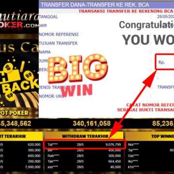 Bukti Withdraw (9.076.799.- ) Member Setia Mutiarapoker