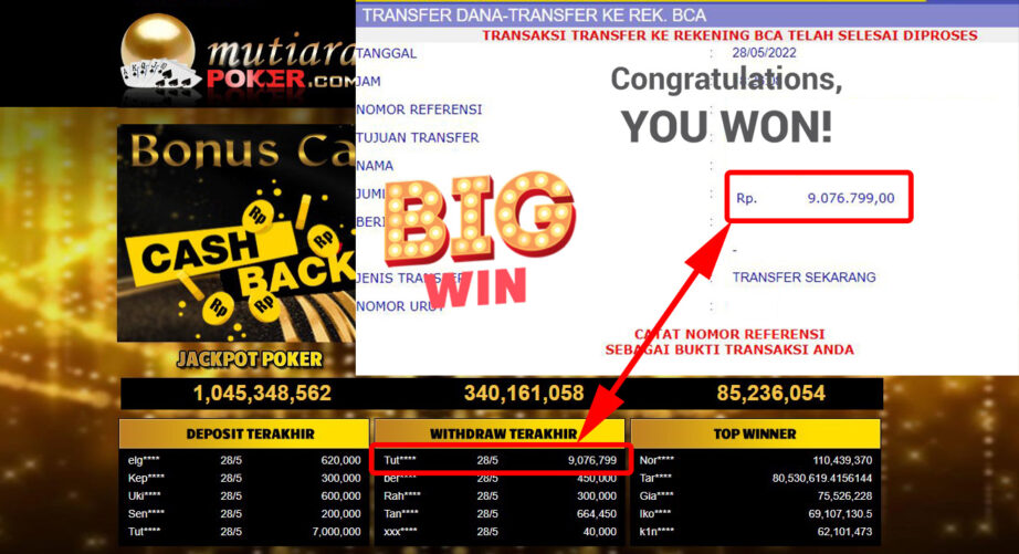 Bukti Withdraw (9.076.799.- ) Member Setia Mutiarapoker