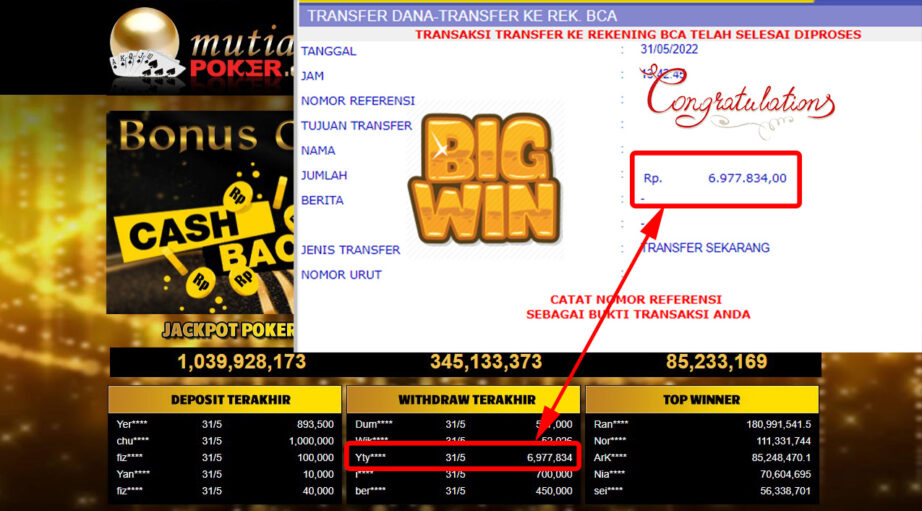 Bukti Withdraw ( 6.977.834.- ) Member Setia Mutiarapoker