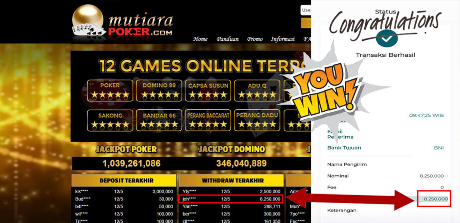 Bukti Withdraw ( 8.250.000.- ) Member Setia Mutiarapoker