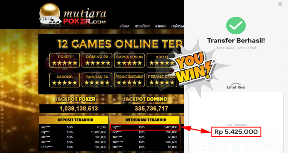 Bukti Withdraw ( 5.425.000.- ) Member Setia Mutiarapoker