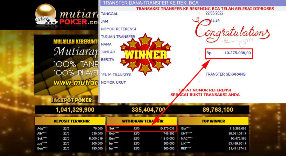 Bukti Withdraw ( 10.275.038.- ) Member Setia Mutiarapoker