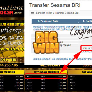 Bukti Withdraw ( 11.500.000.- ) Member Setia Mutiarapoker