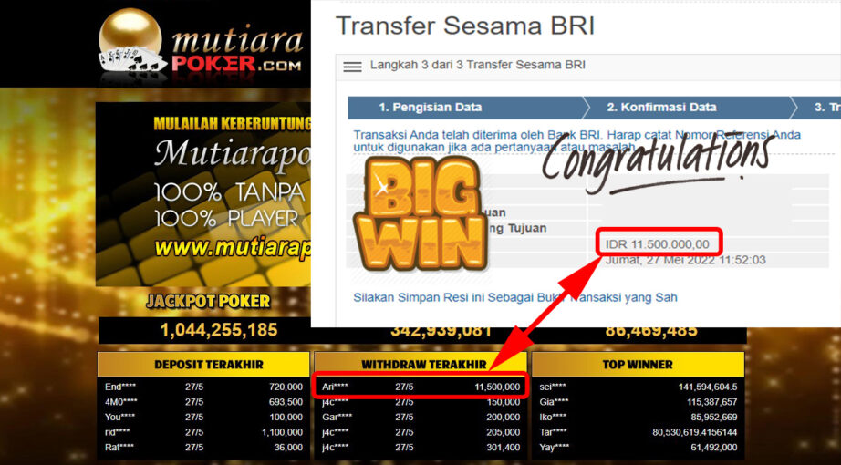 Bukti Withdraw ( 11.500.000.- ) Member Setia Mutiarapoker