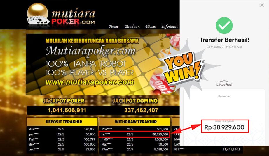 Bukti Withdraw ( 38.929.600.- ) Member Setia Mutiarapoker