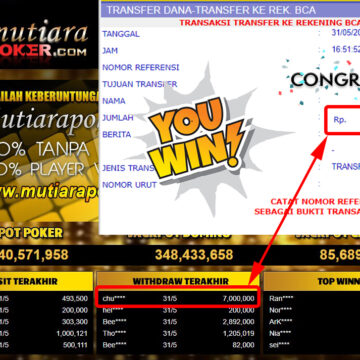 Bukti Withdraw ( 7.000.000.- ) Member Setia Mutiarapoker