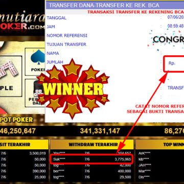 Bukti Withdraw (3.775.065.- ) Member Setia Mutiarapoker