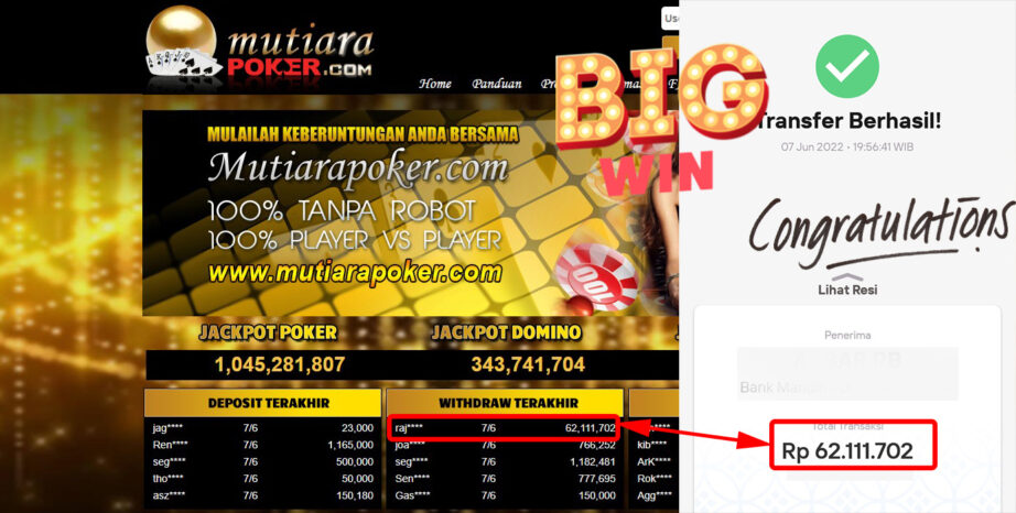 Bukti Withdraw (62.111.702.- ) Member Setia Mutiarapoker