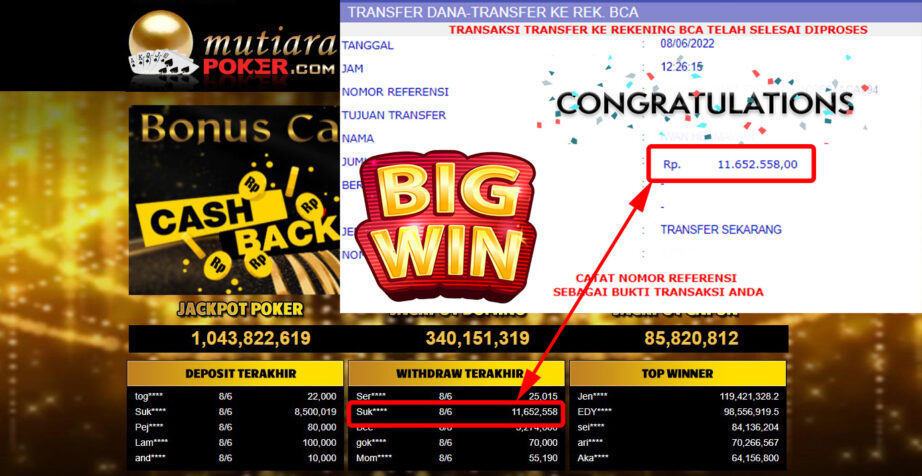 Bukti Withdraw (11.652.558.- ) Member Setia Mutiarapoker