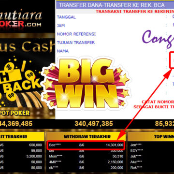 Bukti Withdraw (14.301.000.- ) Member Setia Mutiarapoker