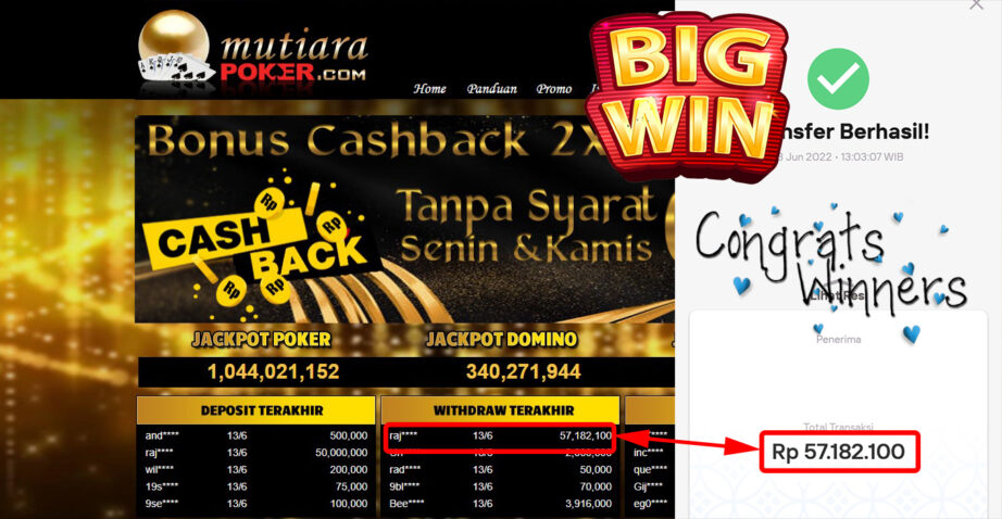 Bukti Withdraw (57.182.100.- ) Member Setia Mutiarapoker