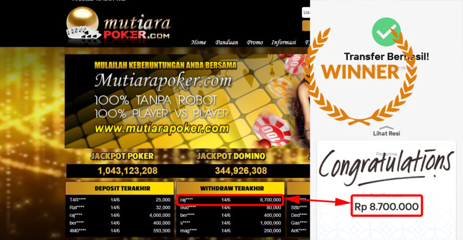 Bukti Withdraw (8.700.000.- ) Member Setia Mutiarapoker