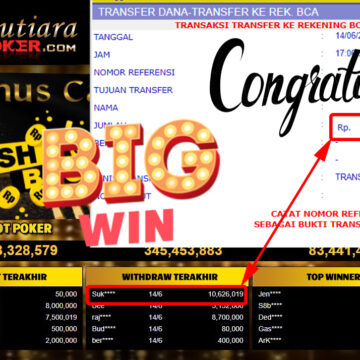 Bukti Withdraw (10.626.019.- ) Member Setia Mutiarapoker