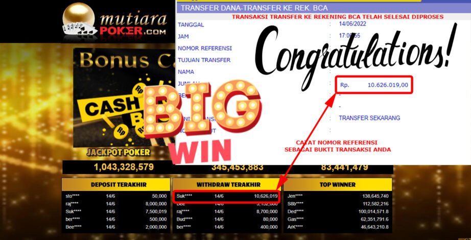 Bukti Withdraw (10.626.019.- ) Member Setia Mutiarapoker