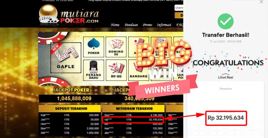 Bukti Withdraw ( 32.195.634.- ) Member Setia Mutiarapoker