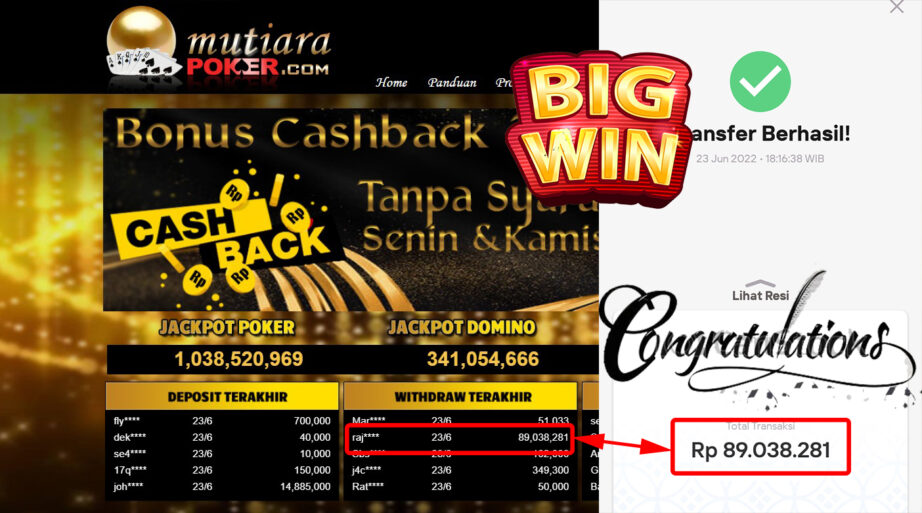 Bukti Withdraw (89.038.281.- ) Member Setia Mutiarapoker