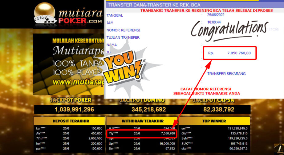 Bukti Withdraw (7.050.760.- ) Member Setia Mutiarapoker