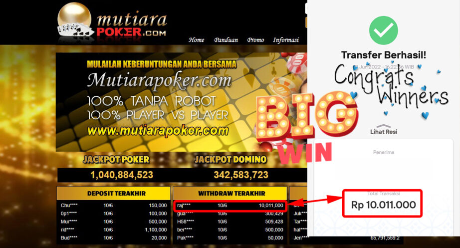 Bukti Withdraw (10.011.000.- ) Member Setia Mutiarapoker