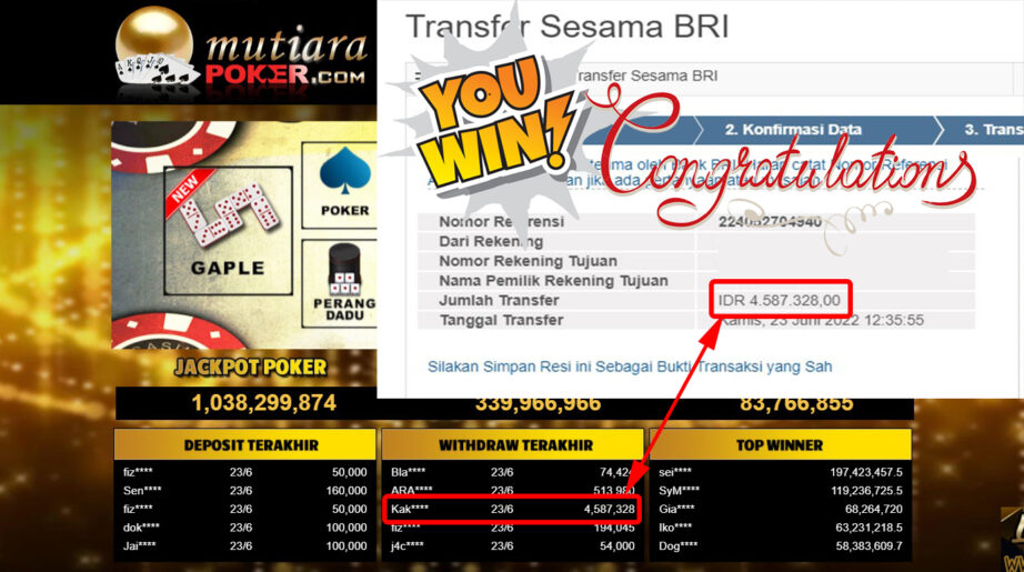 Bukti Withdraw (4.587.328.- ) Member Setia Mutiarapoker