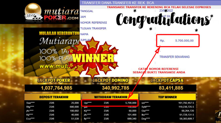 Bukti Withdraw (5.700.000.- ) Member Setia Mutiarapoker