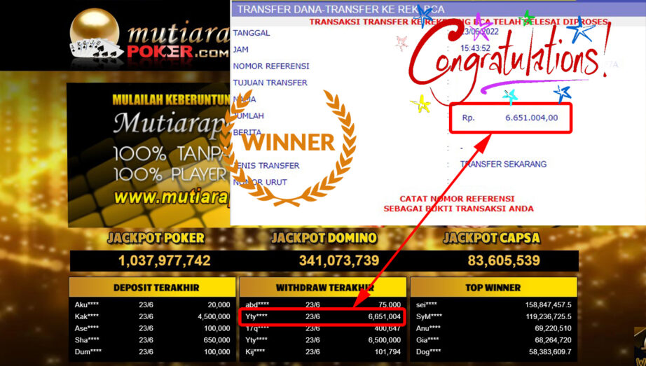 Bukti Withdraw (6.651.004.- ) Member Setia Mutiarapoker