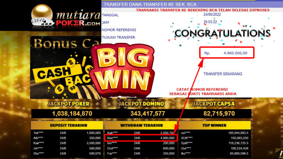 Bukti Withdraw (4.960.000.- ) Member Setia Mutiarapoker