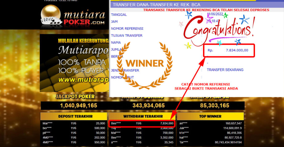 Bukti Withdraw (7.834.000.- ) Member Setia Mutiarapoker