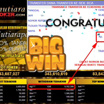 Bukti Withdraw (9.762.399.- ) Member Setia Mutiarapoker