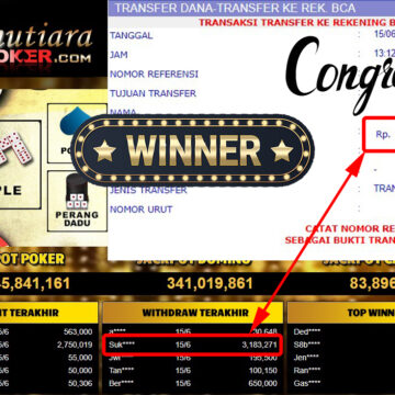 Bukti Withdraw (3.183.271.- ) Member Setia Mutiarapoker