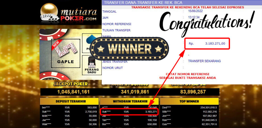 Bukti Withdraw (3.183.271.- ) Member Setia Mutiarapoker