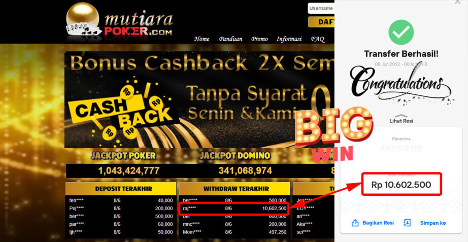 Bukti Withdraw (10.602.500.- ) Member Setia Mutiarapoker