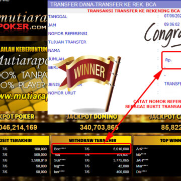 Bukti Withdraw (5.610.000.- ) Member Setia Mutiarapoker