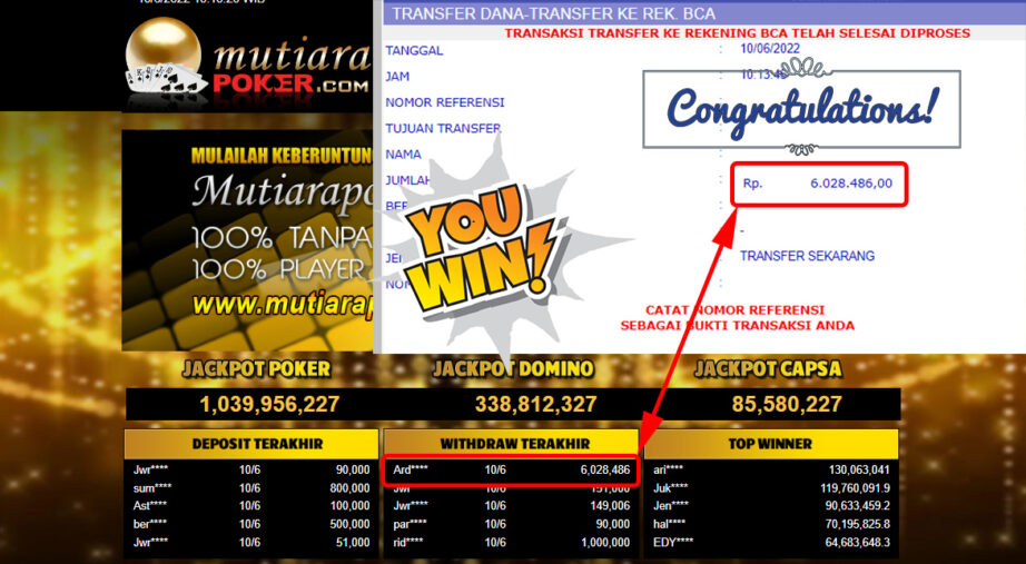 Bukti Withdraw (6.028.486.- ) Member Setia Mutiarapoker