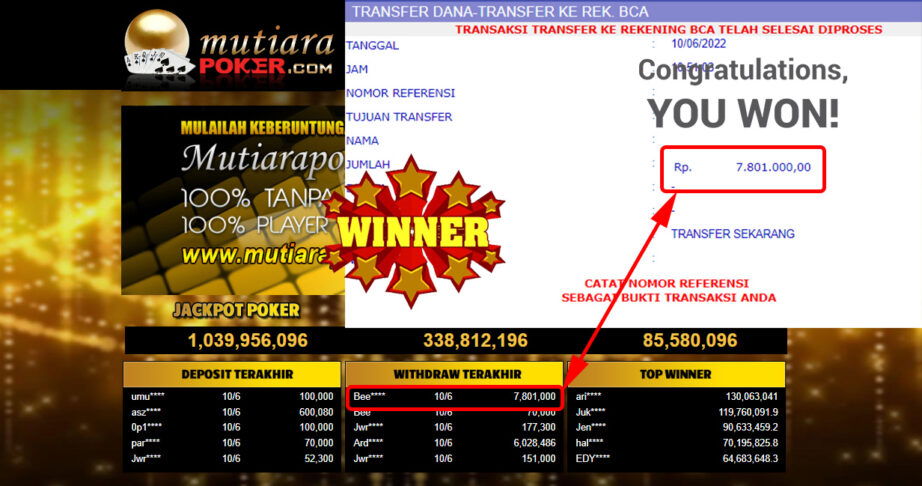 Bukti Withdraw (7.801.000.- ) Member Setia Mutiarapoker