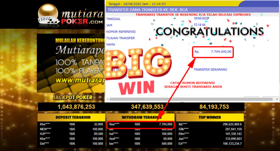 Bukti Withdraw ( 7.704.000.- ) Member Setia Mutiarapoker