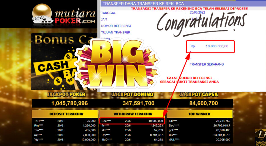 Bukti Withdraw (10.000.000.- ) Member Setia Mutiarapoker