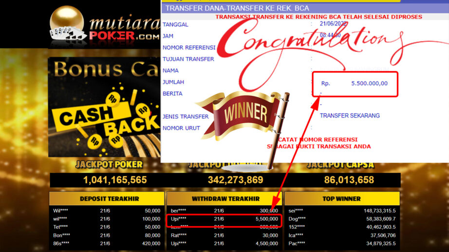 Bukti Withdraw (5.500.000.- ) Member Setia Mutiarapoker