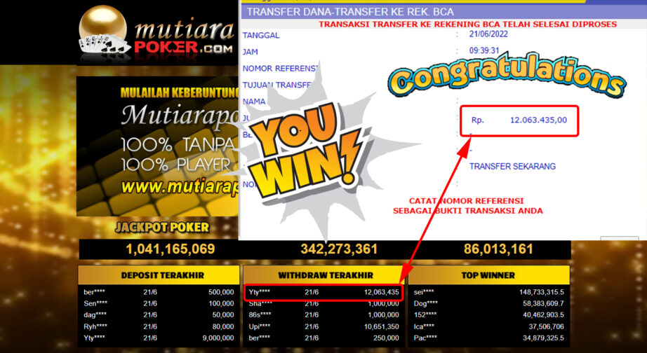 Bukti Withdraw (12.063.435.- ) Member Setia Mutiarapoker