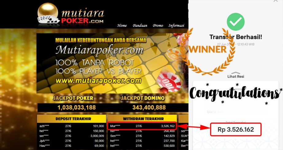 Bukti Withdraw (3.526.162.- ) Member Setia Mutiarapoker