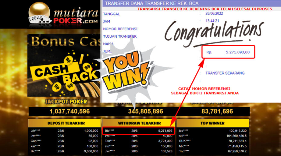 Bukti Withdraw (5.271.093.- ) Member Setia Mutiarapoker