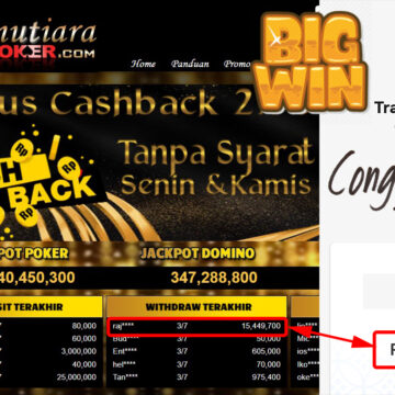 Bukti Withdraw (15.449.700.- ) Member Setia Mutiarapoker