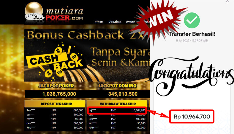 Bukti Withdraw (10.964.700.- ) Member Setia Mutiarapoker