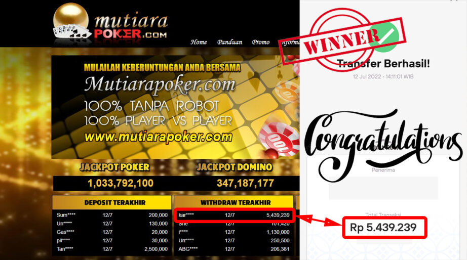 Bukti Withdraw (5.439.239.- ) Member Setia Mutiarapoker