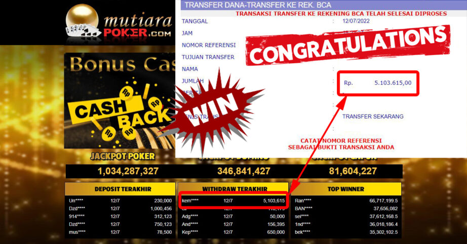 Bukti Withdraw (5.103.615.- ) Member Setia Mutiarapoker