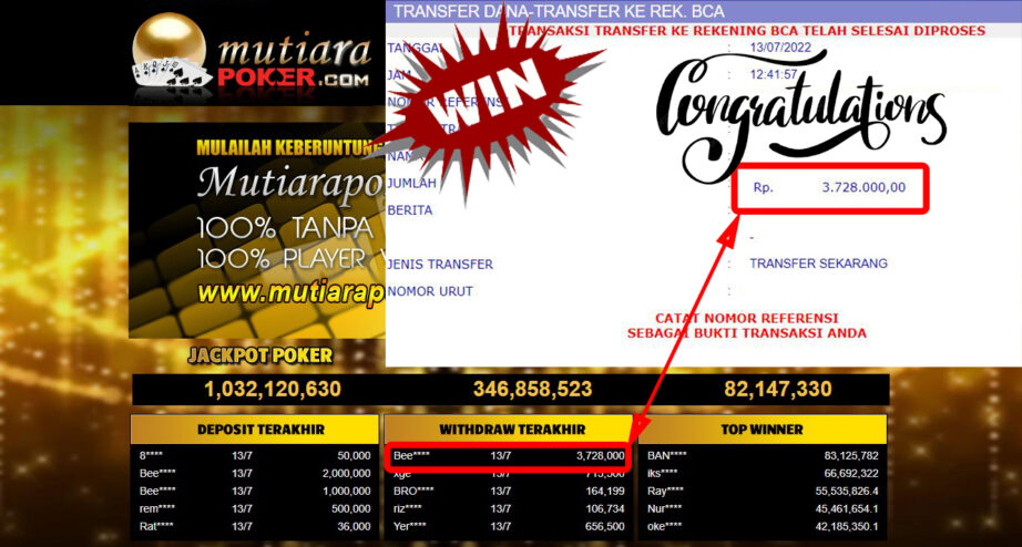 Bukti Withdraw (3.728.000.- ) Member Setia Mutiarapoker